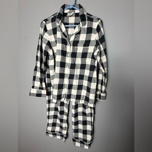 Lands End 100% Cotton Flannel Plaid Pajama Set Womens Sz S Black/White